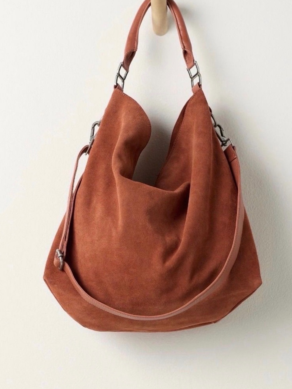 Free People NWT Suede Hobo Shoulder Bag - Rust Brown